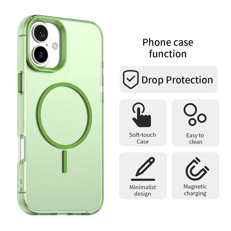 For iPhone 17 Magnetic Case PC + TPU + PET Air Cushion Shockproof Phone Cover - Green