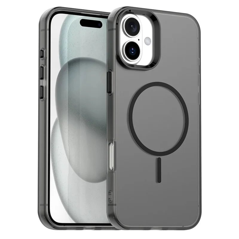 For iPhone 16 Plus Magnetic Case PC + TPU + PET Air Cushion Shockproof Phone Cover - Black