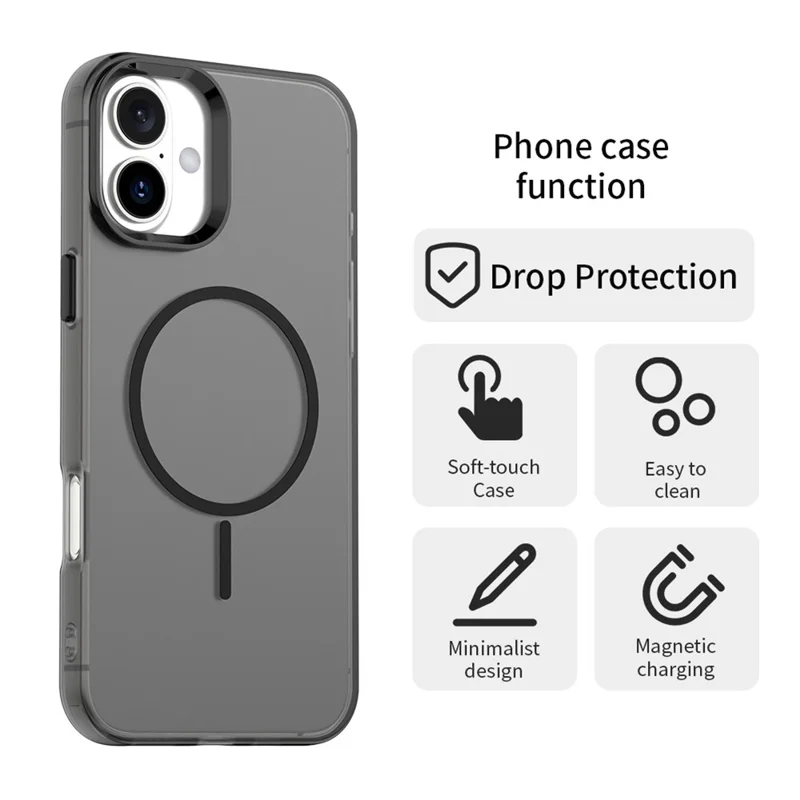 For iPhone 16 Plus Magnetic Case PC + TPU + PET Air Cushion Shockproof Phone Cover - Black