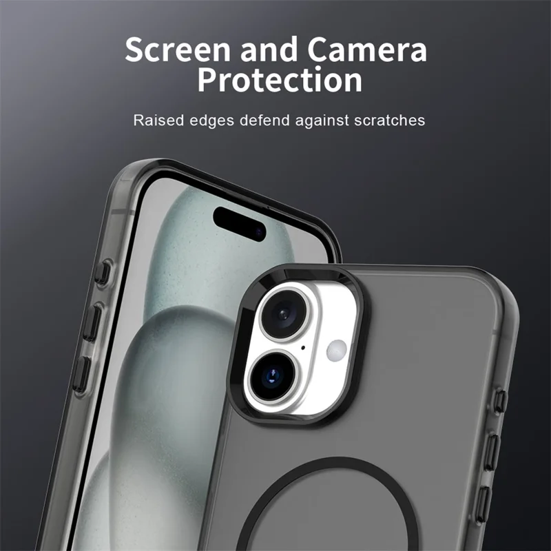 For iPhone 16 Plus Magnetic Case PC + TPU + PET Air Cushion Shockproof Phone Cover - Black