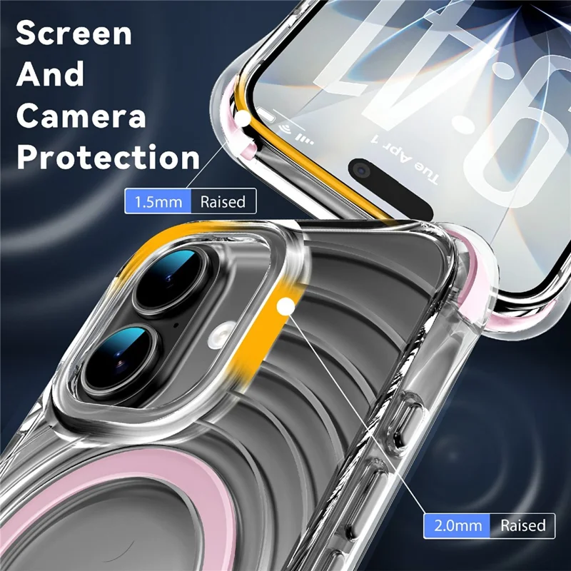 Für iPhone 16 Magnetische Hülle Luftkissen-Eckenschutz Stoßfest Wellenmuster TPU Handyhülle - Rosa