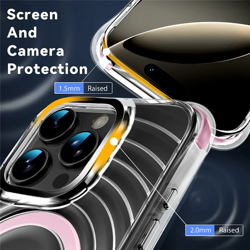 For iPhone 16 Pro Magnetic Case Airbag Corner Shockproof Ripple TPU Phone Cover - Pink
