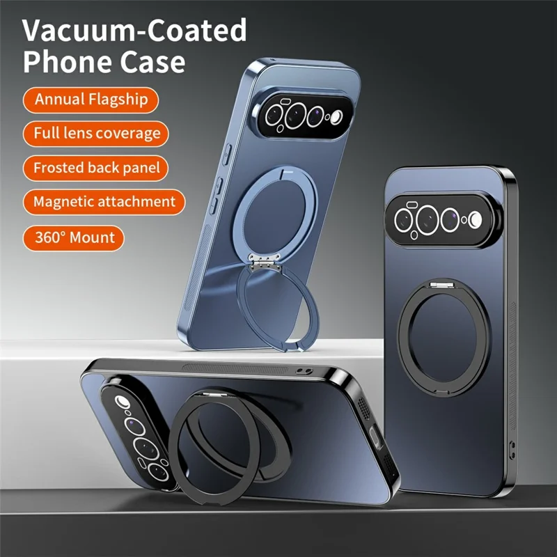 For Google Pixel 11 Case Magnetic Rotating Kickstand TPU Phone Cover with Full Lens Protection - Blue