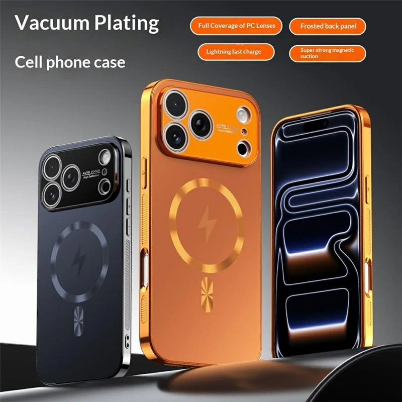 For iPhone 17 Pro Max Magnetic Case Full Lens Coverage Electroplated TPU Shockproof Phone Cover - Orange