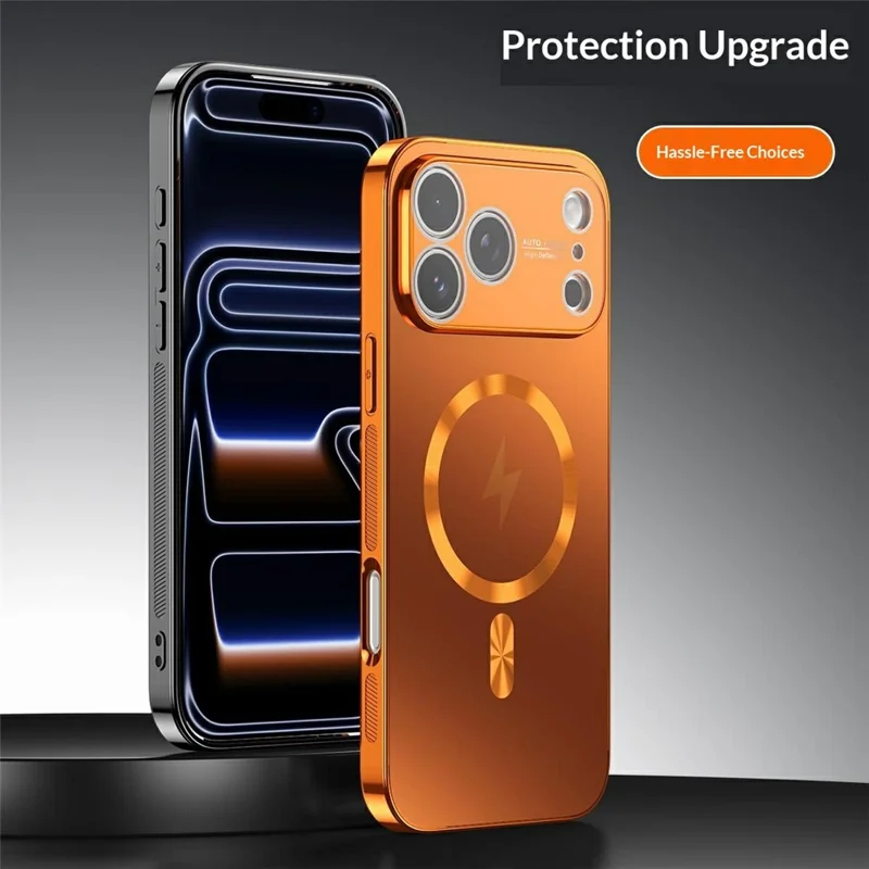 For iPhone 17 Pro Max Magnetic Case Full Lens Coverage Electroplated TPU Shockproof Phone Cover - Orange
