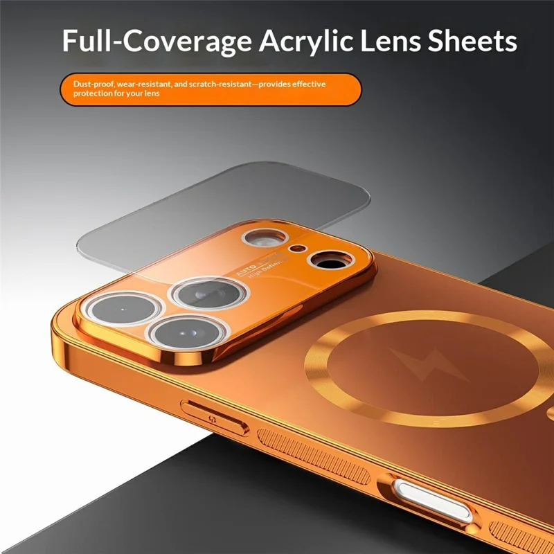 For iPhone 17 Pro Magnetic Case Full Lens Coverage Electroplated TPU Shockproof Phone Cover - Orange
