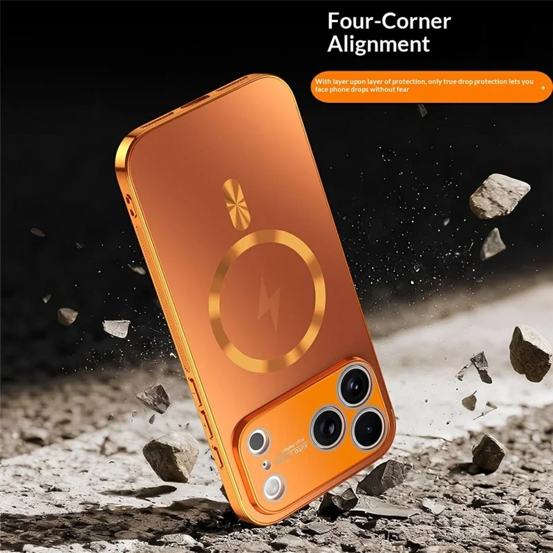 For iPhone 17 Pro Magnetic Case Full Lens Coverage Electroplated TPU Shockproof Phone Cover - Orange