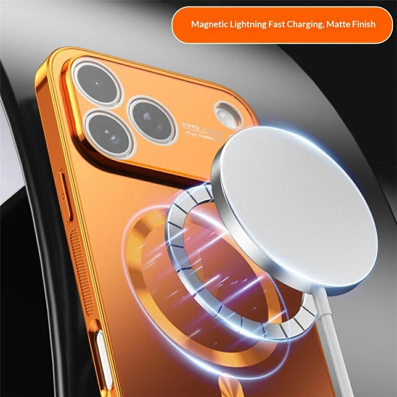 For iPhone 17 Pro Magnetic Case Full Lens Coverage Electroplated TPU Shockproof Phone Cover - Orange