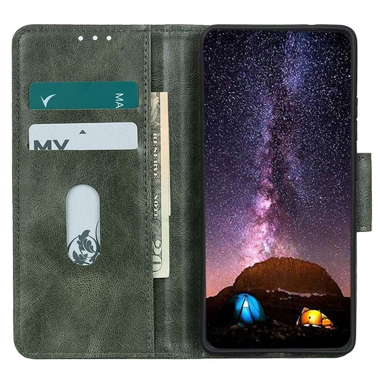 Для Samsung Galaxy S23 Anti-scratch Crazy Horse Texture Wallet Stand PU Leather Case Phone Cover - Blackish Green