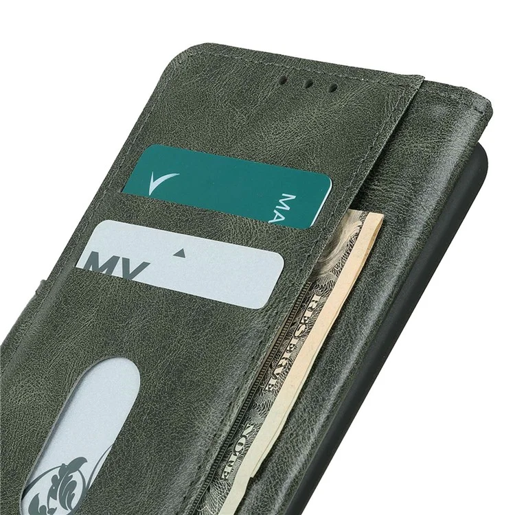 Для Samsung Galaxy S23 Anti-scratch Crazy Horse Texture Wallet Stand PU Leather Case Phone Cover - Blackish Green