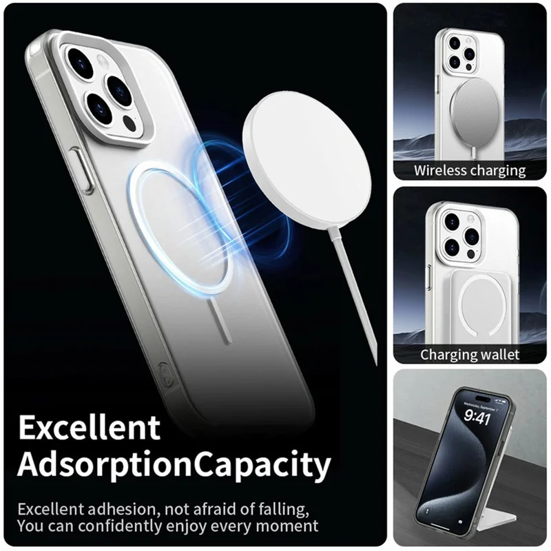 For iPhone 15 Pro Max Magnetic Case PC + TPU + PET Air Cushion Shockproof Phone Cover - White