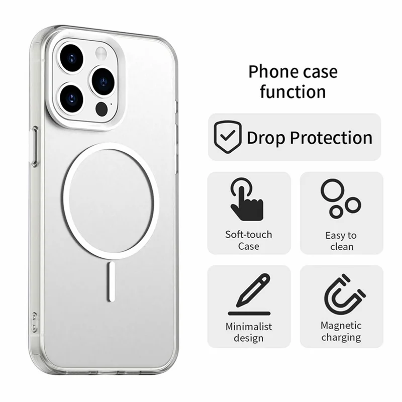 For iPhone 15 Pro Max Magnetic Case PC + TPU + PET Air Cushion Shockproof Phone Cover - White