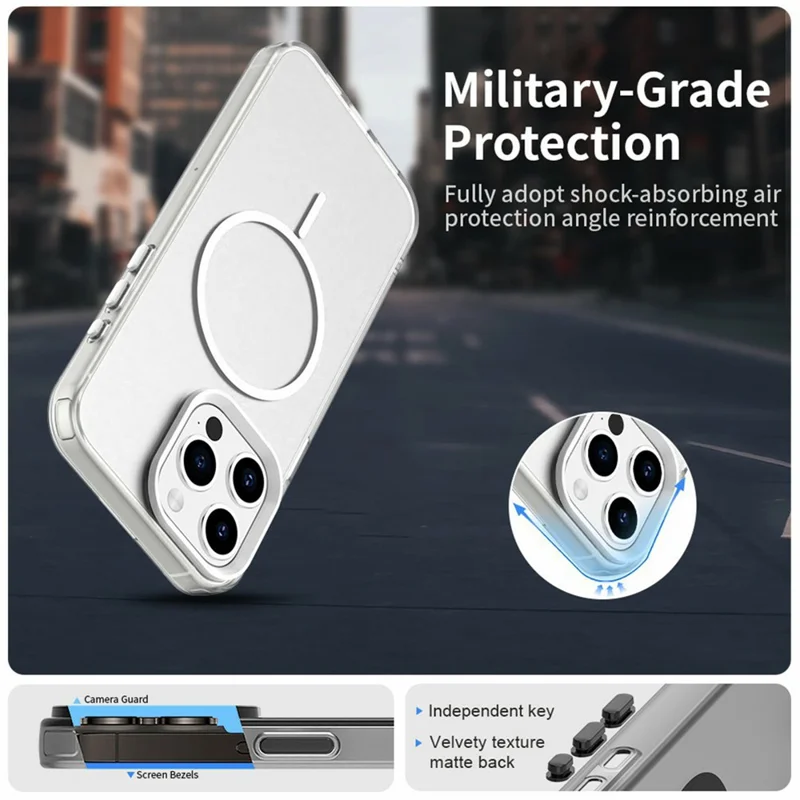 For iPhone 15 Pro Magnetic Case PC + TPU + PET Air Cushion Shockproof Phone Cover - White