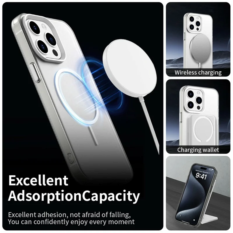 For iPhone 15 Pro Magnetic Case PC + TPU + PET Air Cushion Shockproof Phone Cover - White