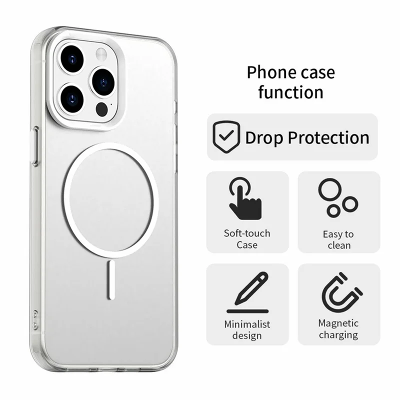 For iPhone 15 Pro Magnetic Case PC + TPU + PET Air Cushion Shockproof Phone Cover - White