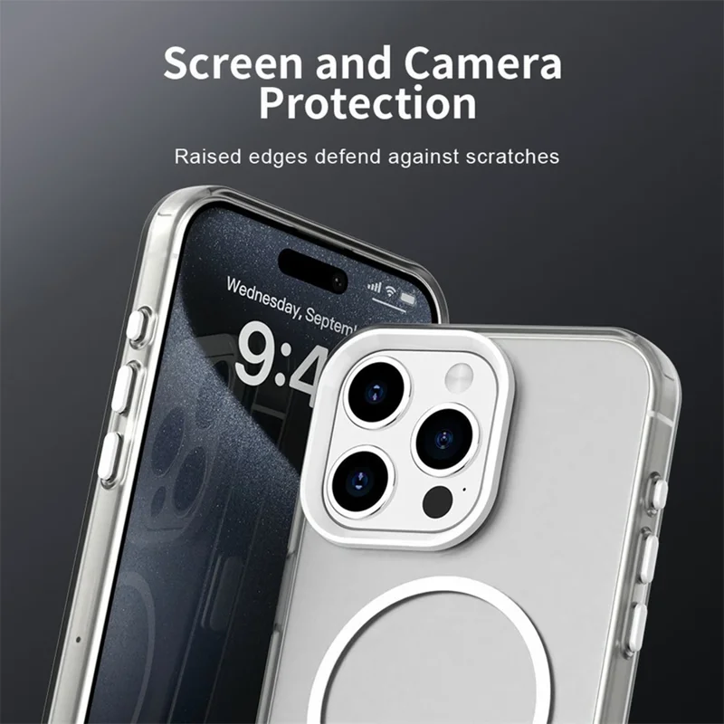 For iPhone 15 Pro Magnetic Case PC + TPU + PET Air Cushion Shockproof Phone Cover - White