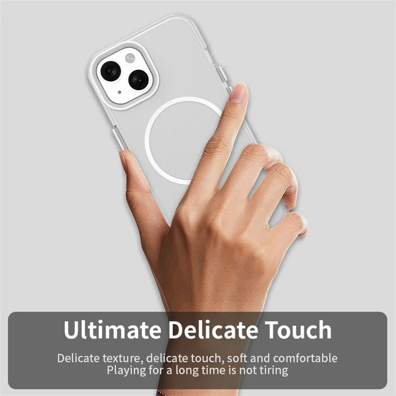 For iPhone 15 Magnetic Case PC + TPU + PET Air Cushion Shockproof Phone Cover - White