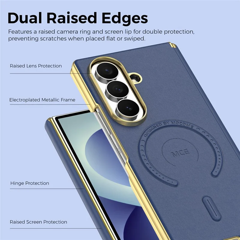 For Samsung Galaxy Z Fold8 Ultra Magnetic Case Leather + PC Electroplated Hinge Protection Phone Cover - Sapphire