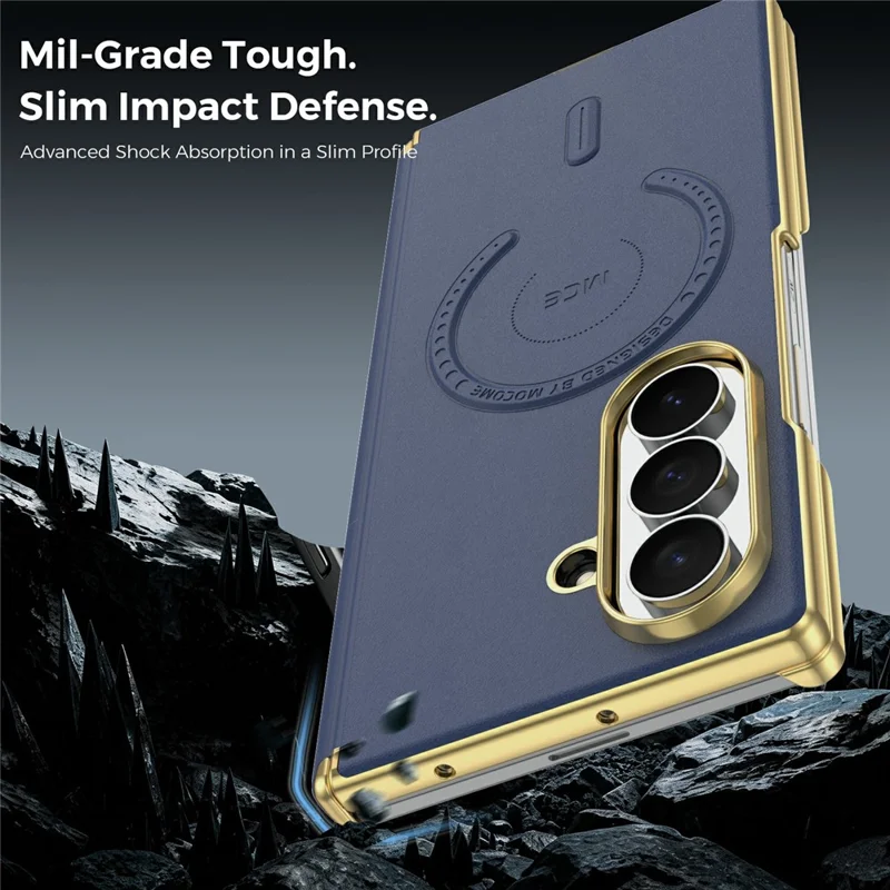 For Samsung Galaxy Z Fold8 Ultra Magnetic Case Leather + PC Electroplated Hinge Protection Phone Cover - Sapphire