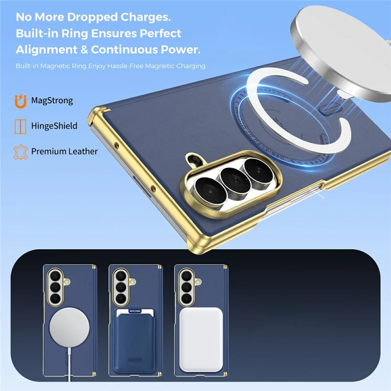 For Samsung Galaxy Z Fold8 Ultra Magnetic Case Leather + PC Electroplated Hinge Protection Phone Cover - Sapphire