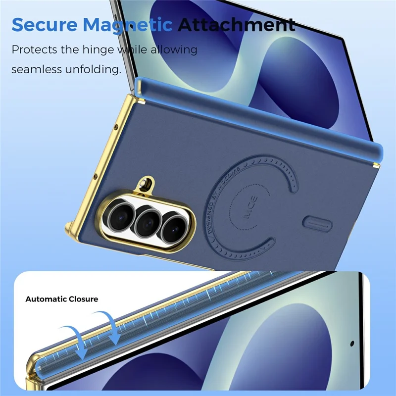 For Samsung Galaxy Z Fold8 Ultra Magnetic Case Leather + PC Electroplated Hinge Protection Phone Cover - Sapphire