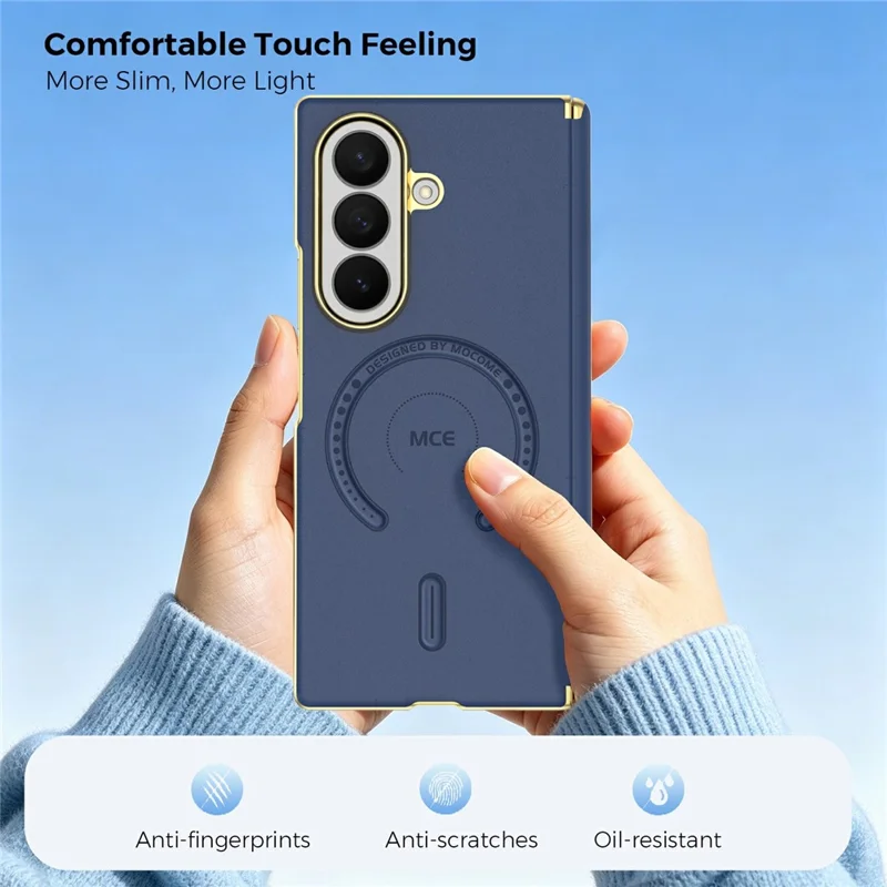 For Samsung Galaxy Z Fold8 Ultra Magnetic Case Leather + PC Electroplated Hinge Protection Phone Cover - Sapphire
