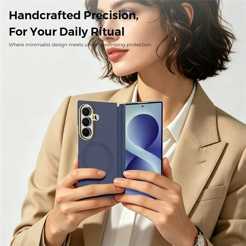 For Samsung Galaxy Z Fold8 Ultra Magnetic Case Leather + PC Electroplated Hinge Protection Phone Cover - Sapphire