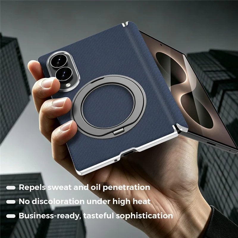 For Samsung Galaxy Z Fold8 Case Rotating Magnetic Kickstand Woven Fabric Texture Leather + PC Phone Cover - Sapphire