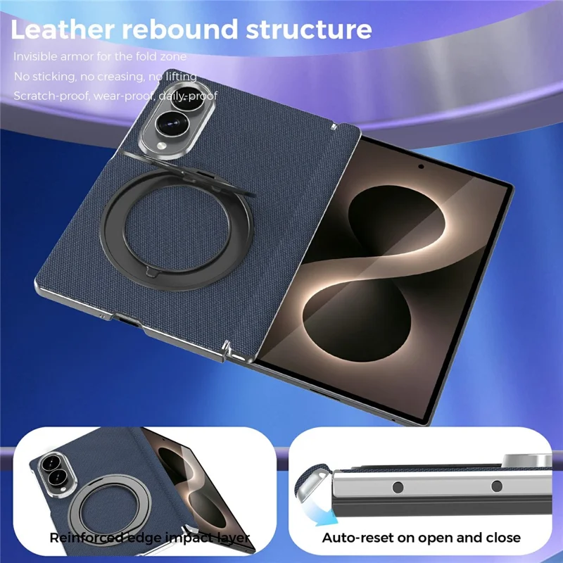 For Samsung Galaxy Z Fold8 Case Rotating Magnetic Kickstand Woven Fabric Texture Leather + PC Phone Cover - Sapphire