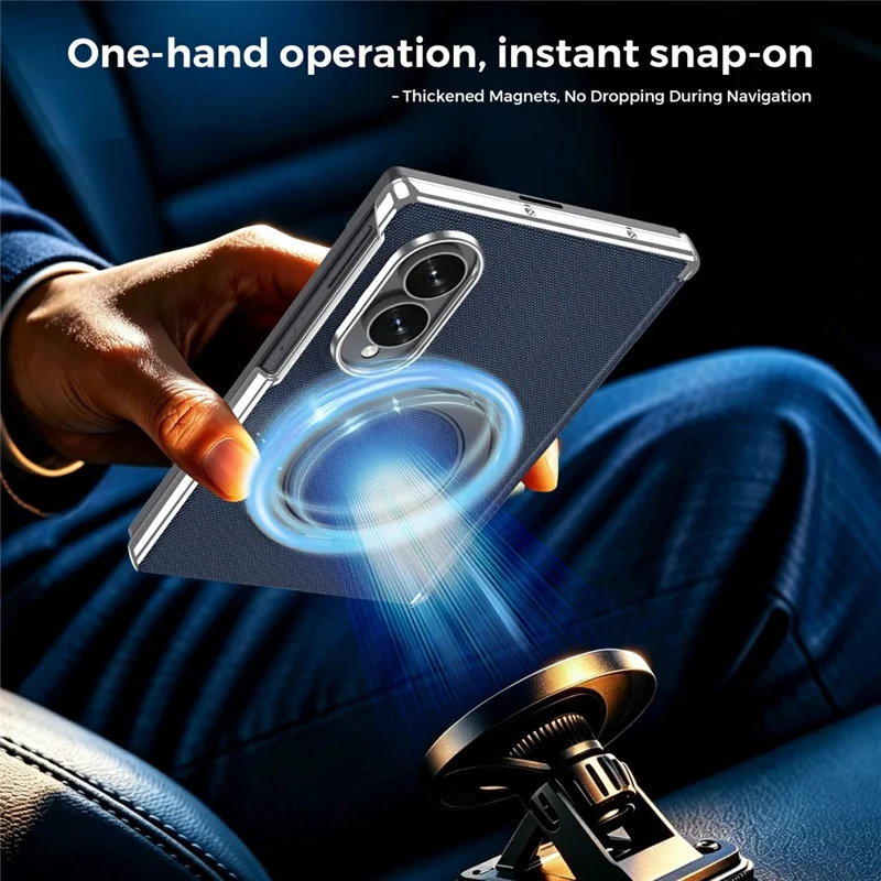 For Samsung Galaxy Z Fold8 Case Rotating Magnetic Kickstand Woven Fabric Texture Leather + PC Phone Cover - Sapphire