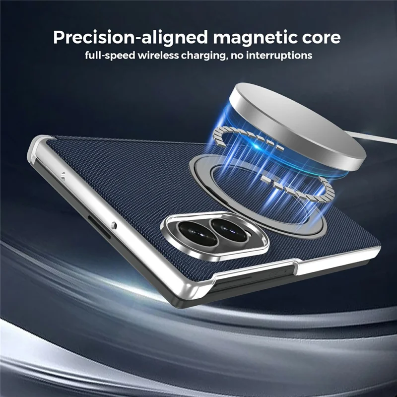 For Samsung Galaxy Z Fold8 Case Rotating Magnetic Kickstand Woven Fabric Texture Leather + PC Phone Cover - Sapphire