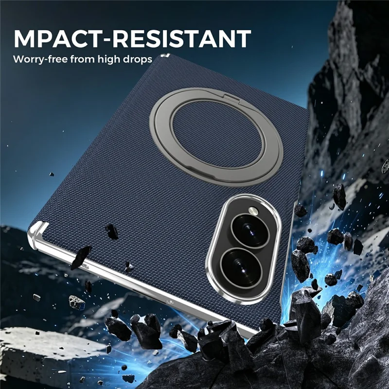 For Samsung Galaxy Z Fold8 Case Rotating Magnetic Kickstand Woven Fabric Texture Leather + PC Phone Cover - Sapphire