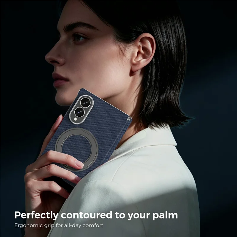 For Samsung Galaxy Z Fold8 Case Rotating Magnetic Kickstand Woven Fabric Texture Leather + PC Phone Cover - Sapphire