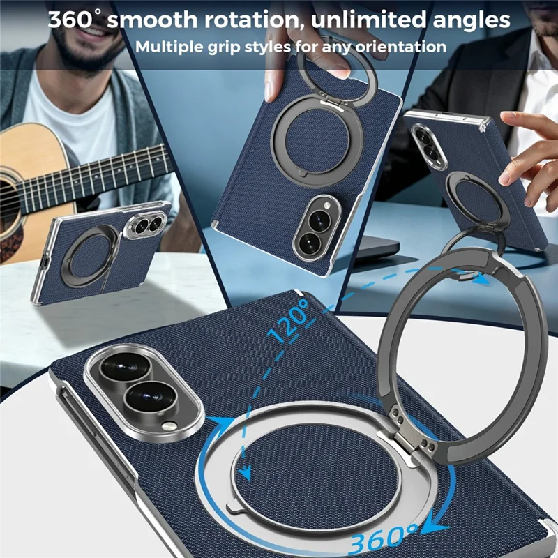 For Samsung Galaxy Z Fold8 Case Rotating Magnetic Kickstand Woven Fabric Texture Leather + PC Phone Cover - Sapphire