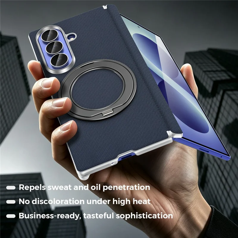 Чехол для Samsung Galaxy Z Fold8 Ultra с поворотной магнитной подставкой, текстурированный чехол из ткани и кожи + поликарбонат, синий
