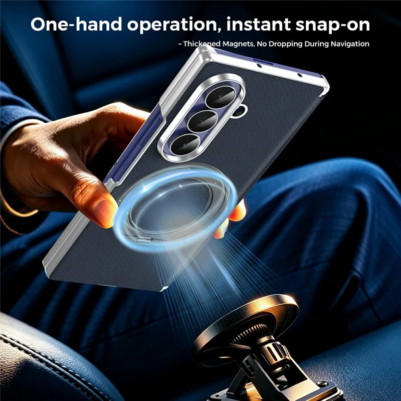 Чехол для Samsung Galaxy Z Fold8 Ultra с поворотной магнитной подставкой, текстурированный чехол из ткани и кожи + поликарбонат, синий