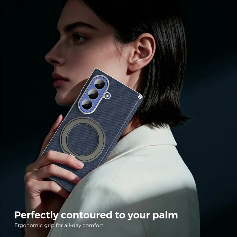 Чехол для Samsung Galaxy Z Fold8 Ultra с поворотной магнитной подставкой, текстурированный чехол из ткани и кожи + поликарбонат, синий
