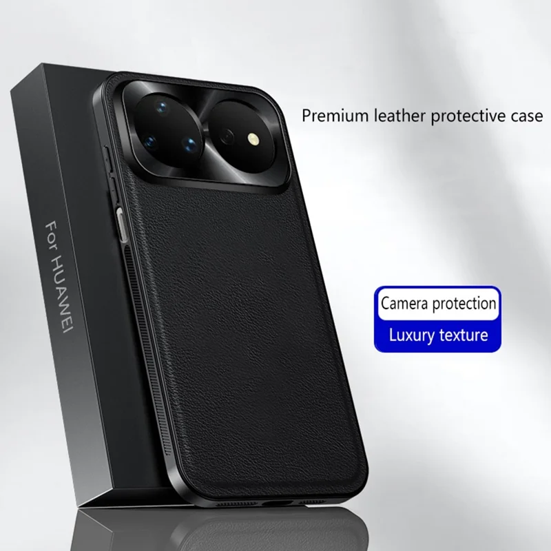 For Huawei nova 16 Pro 5G Case PU + TPU + PC Phone Back Cover with Metal Lens Frame - Black