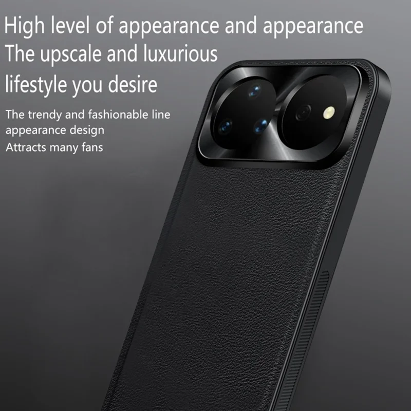 For Huawei nova 16 Pro 5G Case PU + TPU + PC Phone Back Cover with Metal Lens Frame - Black