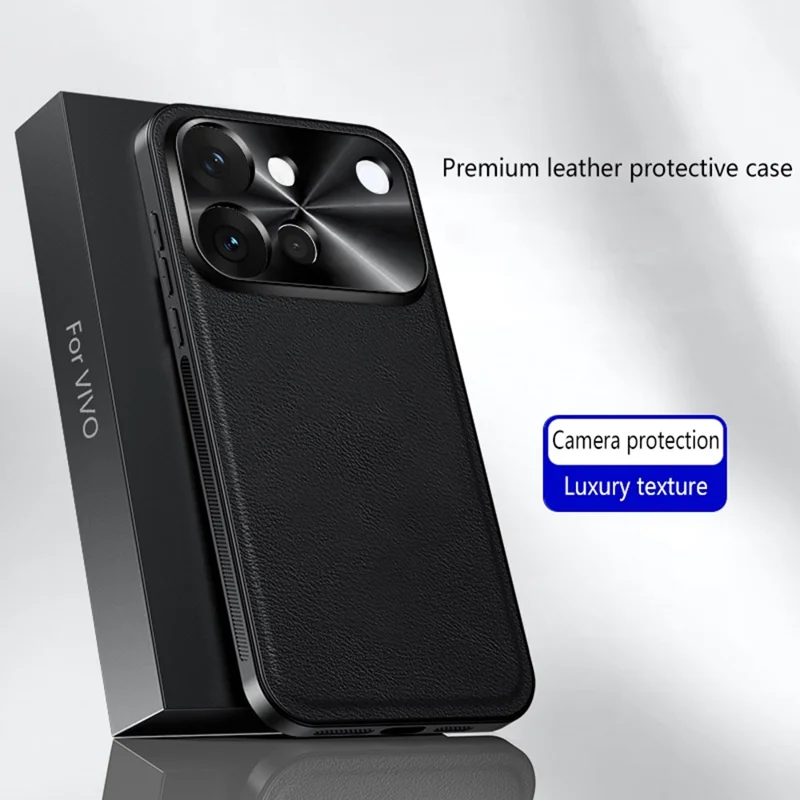 For vivo S60 5G Case PU + TPU + PC Phone Back Cover with Metal Lens Frame - Black