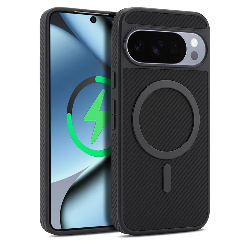 Black carbon fibre texture magnetic case for Google Pixel 9 Pro XL and Pixel 10 Pro XL