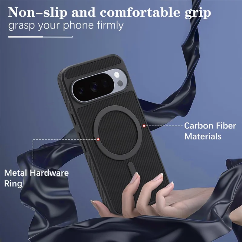 Non-slip carbon fibre texture and metal magnetic ring on Google Pixel case