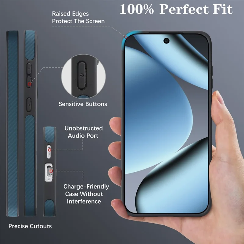 For Google Pixel 11 Pro XL Case Side-pasted Carbon Fiber Texture PU TPU Phone Cover With Metal Magnetic Ring - Blue