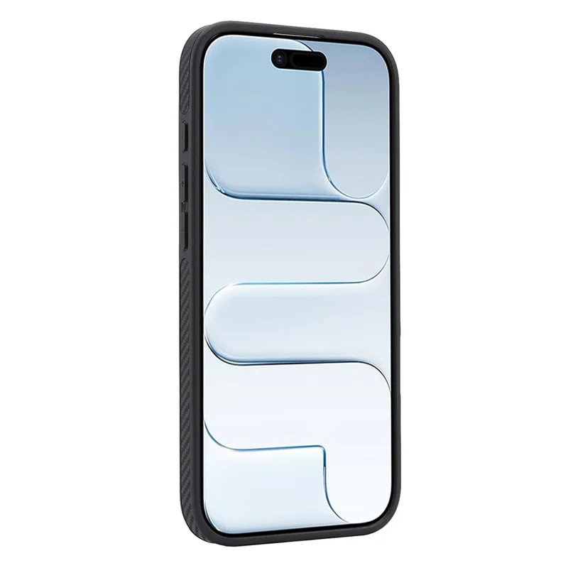 For iPhone Air Case Side-pasted Carbon Fiber Texture PU TPU Phone Cover With Metal Magnetic Ring - Black