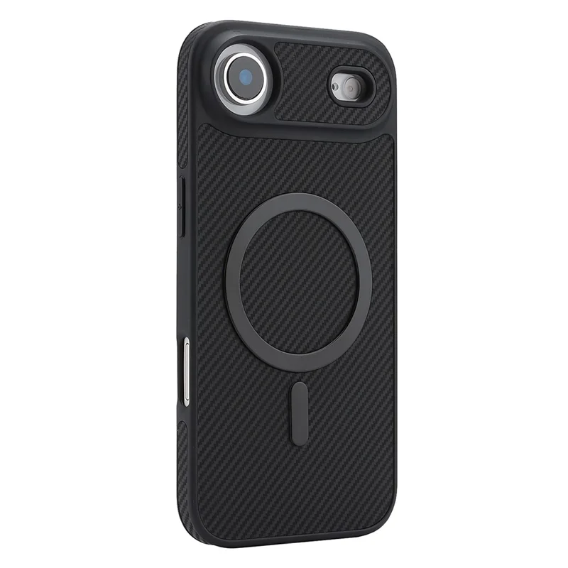For iPhone Air Case Side-pasted Carbon Fiber Texture PU TPU Phone Cover With Metal Magnetic Ring - Black