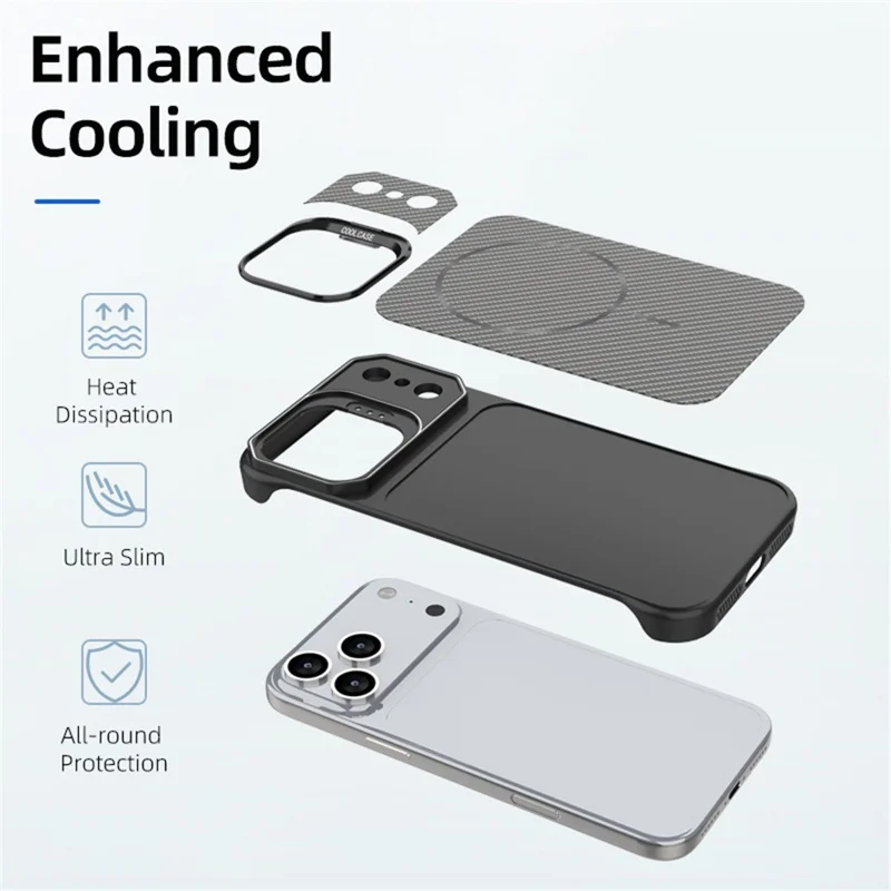 For iPhone 18 Pro / 17 Pro Magnetic Case with Lens Frame Kickstand Carbon Fiber Texture Hard PC Half-Wrapped Phone Cover - Black - 6