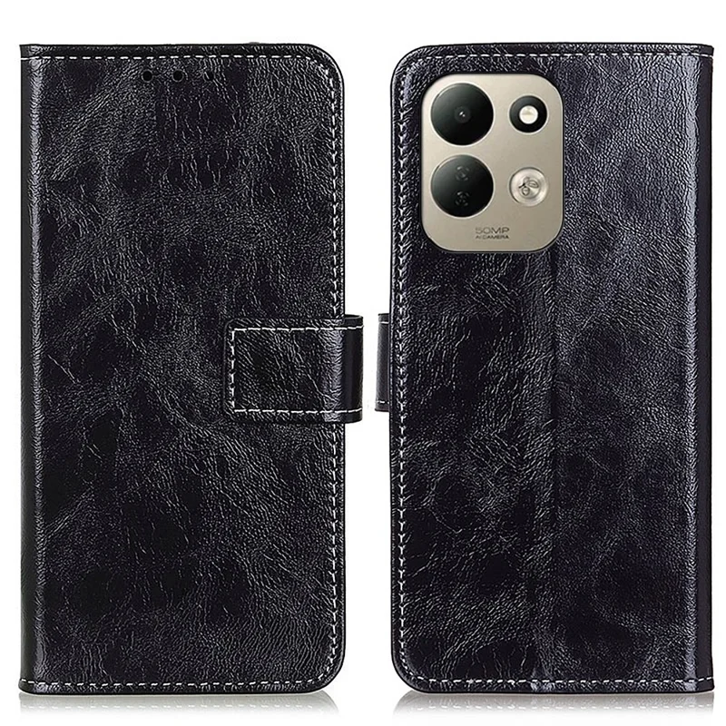 Capa Carteira para Xiaomi Redmi 17 5G / Redmi 17 4G, Capa de Couro PU com Textura Cavalo Selvagem - Preto