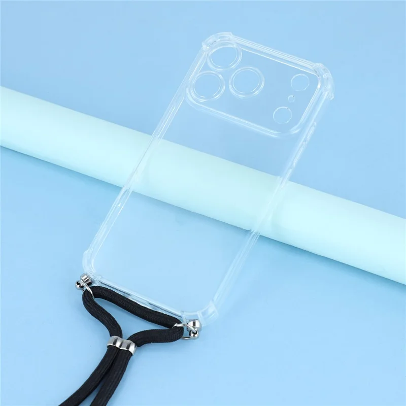 For iPhone 18 Pro  /  17 Pro Case Reinforced Corner TPU Clear Phone Cover with Lanyard