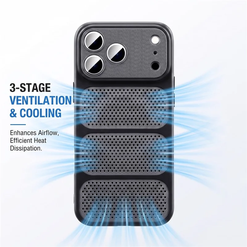 For iPhone 18 Pro Max / 17 Pro Max Case Compatible with MagSafe Triple Vented Cooling PC+TPU Phone Cover  - Black
