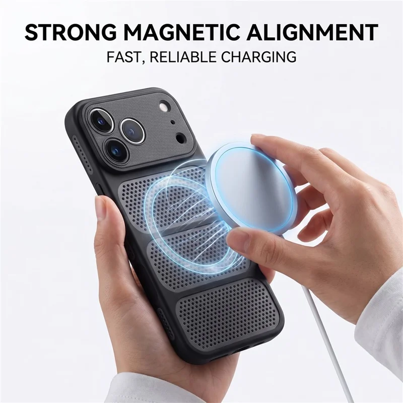 For iPhone 18 Pro Max / 17 Pro Max Case Compatible with MagSafe Triple Vented Cooling PC+TPU Phone Cover  - Black